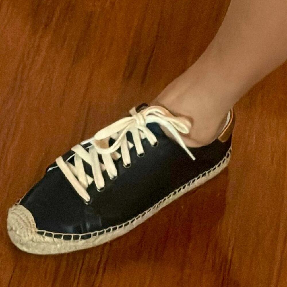 Soludos Leather Espadrille Sneakers Black Size 7 NWT